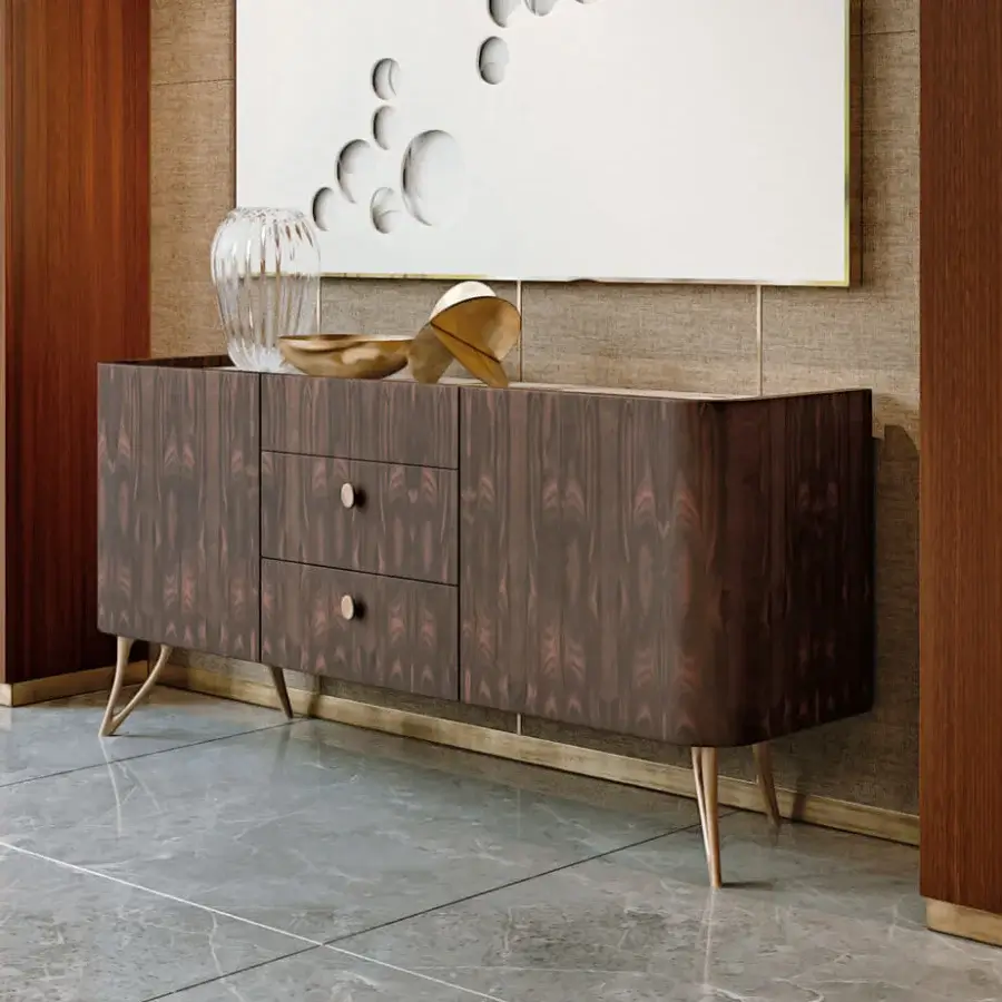 Distinguished BelMondo by Bellotti Ezio Atena sideboard with rich natural wood textures and sculptural handles and feet