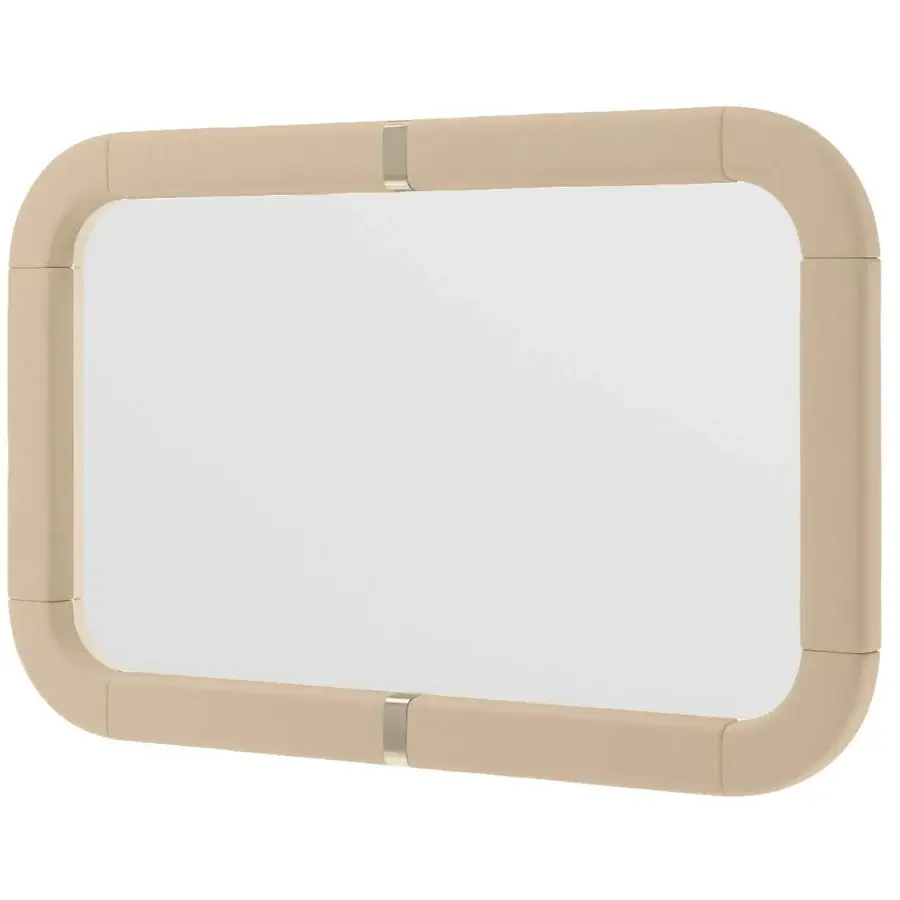 Lavish Turri Madison mirror with a rectangular beige fabric frame and light gold metal details