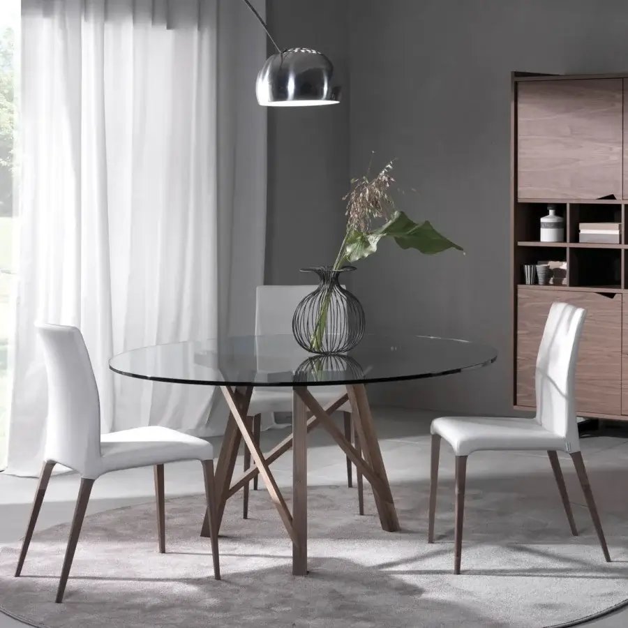 Exceptional Pacini & Cappellini Zeus table with woven solid ash base and elegant glass top