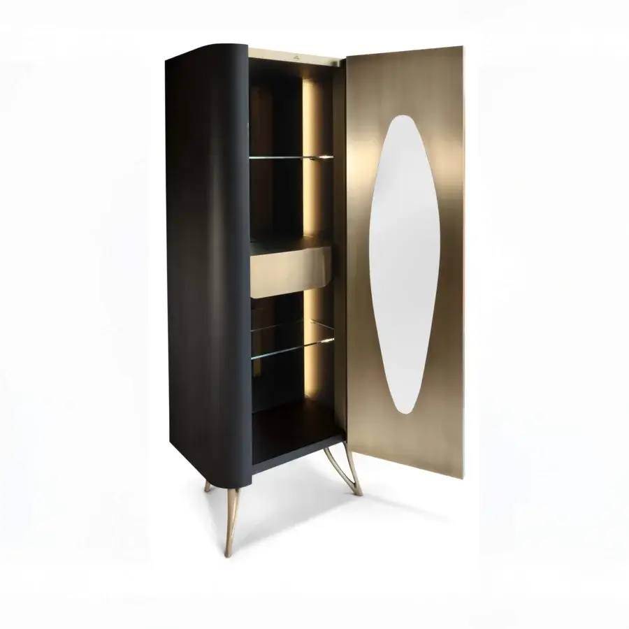 Elegant BelMondo by Bellotti Ezio Pangea cabinet with matte black exterior and satin gold interior crafted in Italian design