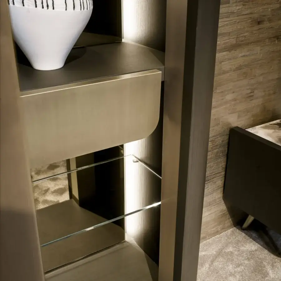 Elegant BelMondo by Bellotti Ezio Pangea cabinet in dark grayish-brown wood with matte sheen and sleek metal details