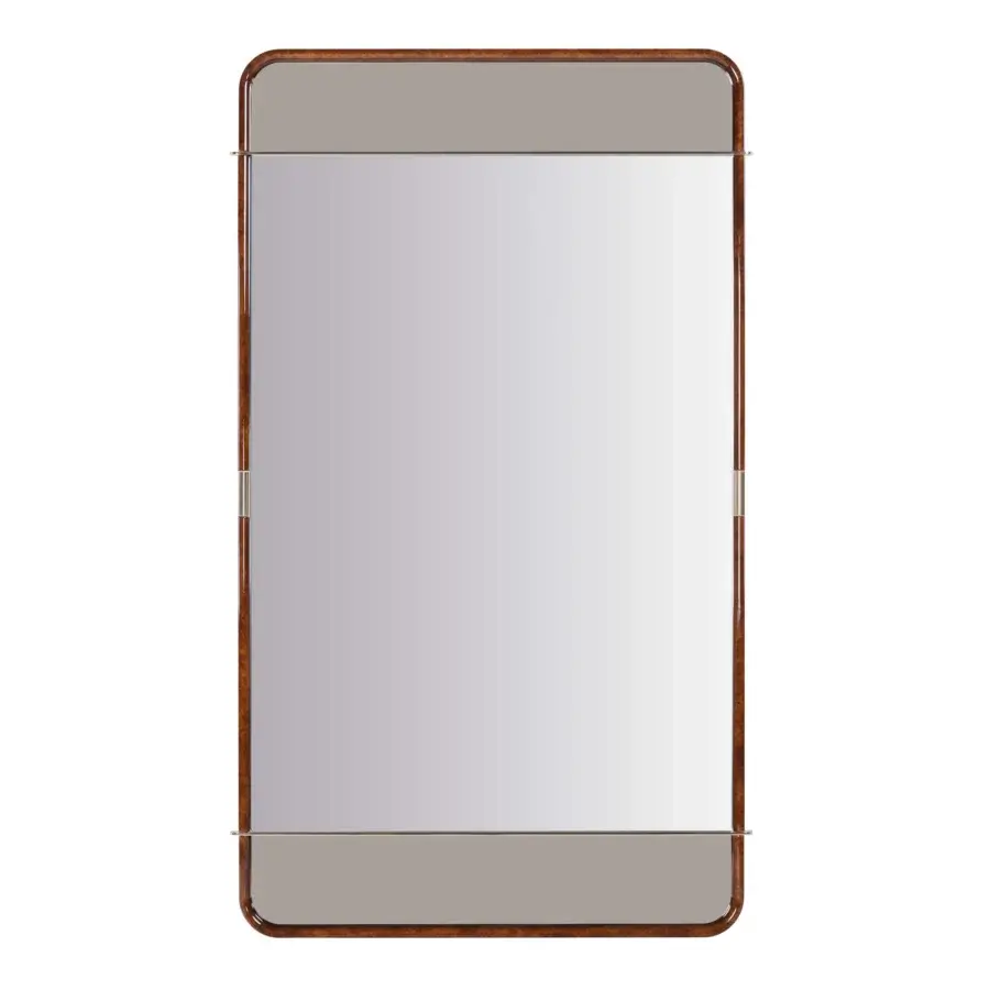 Stylish Turri Madison mirror with glossy lacquered wood and light gold metal details dividing bronzed sections
