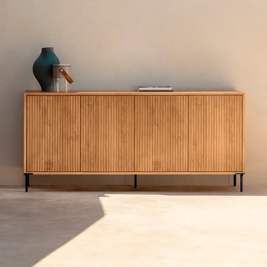 Elegant Talenti Chora sideboard crafted in Italy with natural wood surfaces and a modern dark metal base with matte finish