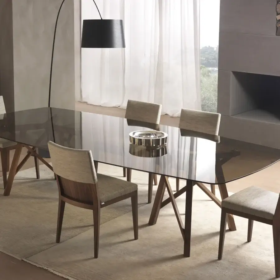 Distinguished Pacini & Cappellini Zeus table with rectangular smoked glass and solid ash base crafted with a smooth matte finish