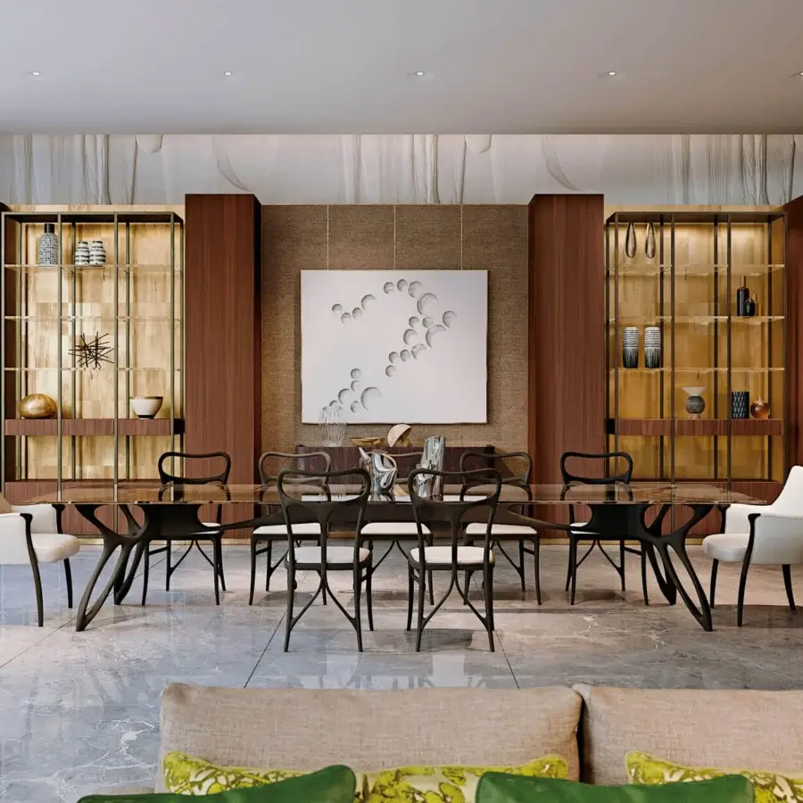 Harmonious BelMondo by Bellotti Ezio Prometeo table with transparent glass and uniquely angled dark support crafted with Italian artisan skill