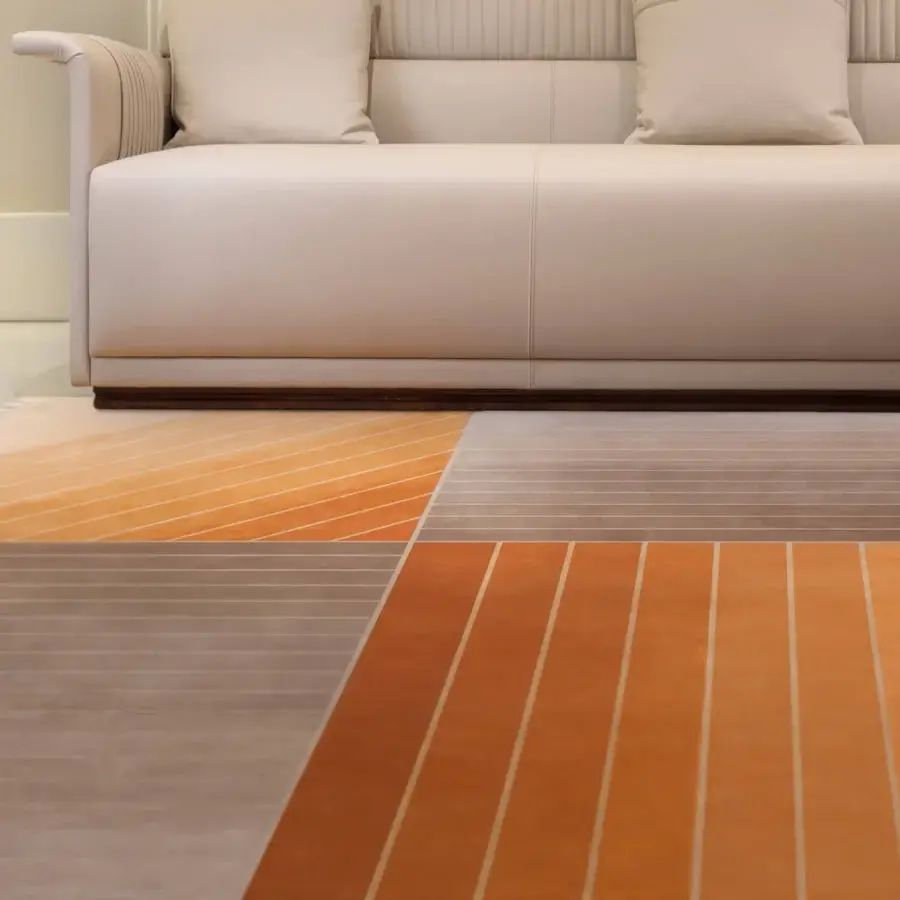 Exceptional Turri Madison rug hand-knotted with silk and wool presenting alternating orange and beige linear gradients with textured finish