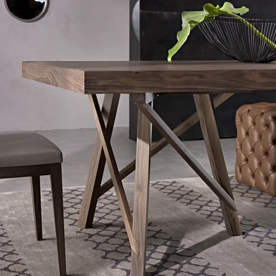 Distinguished Pacini & Cappellini Zeus table with rectangular Canaletto walnut top and intricately woven legs in a matte finish