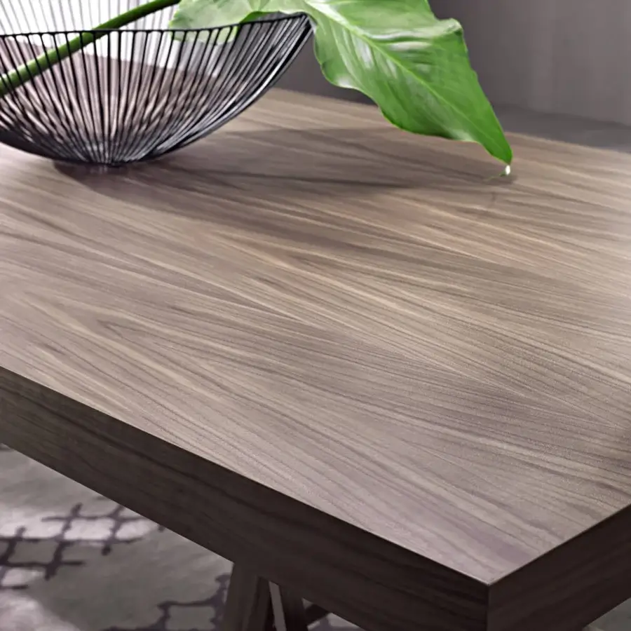 Superior Pacini & Cappellini Zeus table with rectangular ash wood top in varying brown shades and woven ash legs