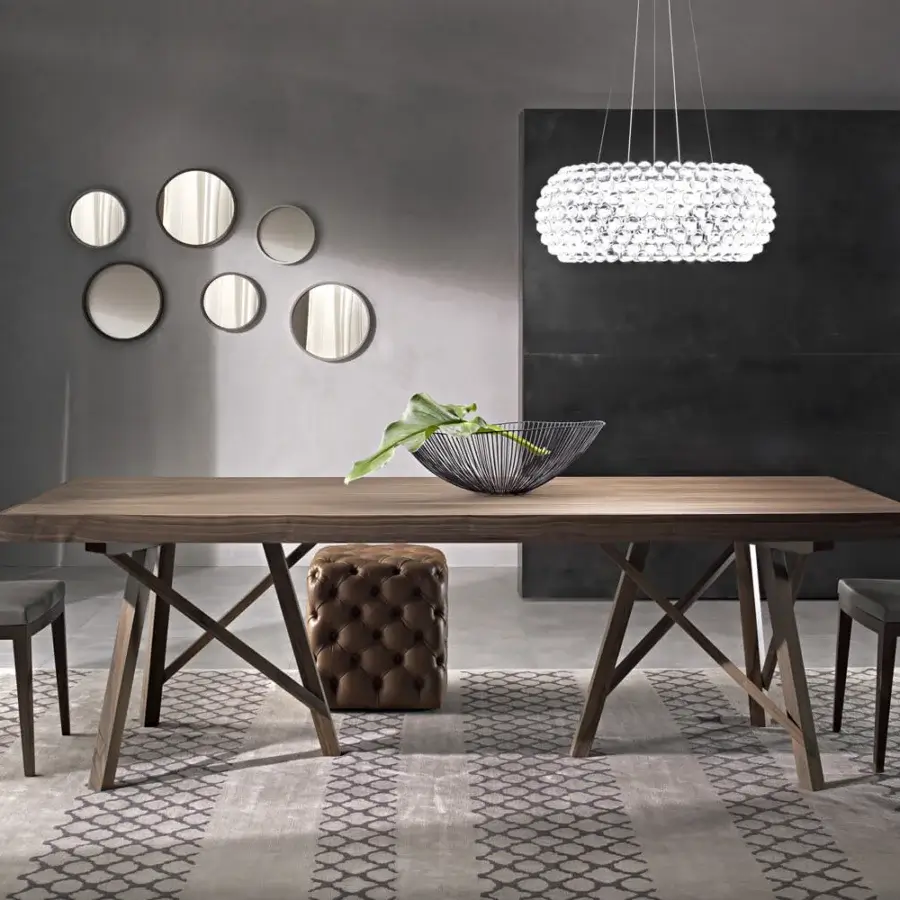 Elegant Pacini & Cappellini Zeus table with rectangular veneered ash wood top and distinctive solid ash legs in medium brown matte finish