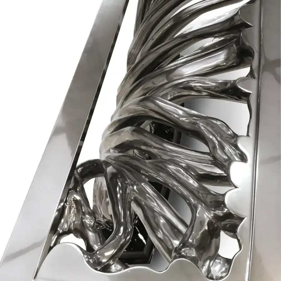 Exceptional BelMondo by Bellotti Ezio Ficus console crafted from metal with a glossy silver finish and twisting organic form