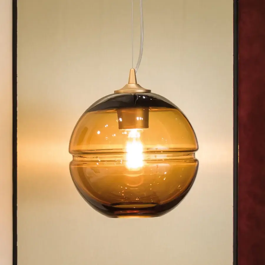 Distinguished Turri Madison suspension lamp with amber-gradient glass globe and bronze-colored metal fittings