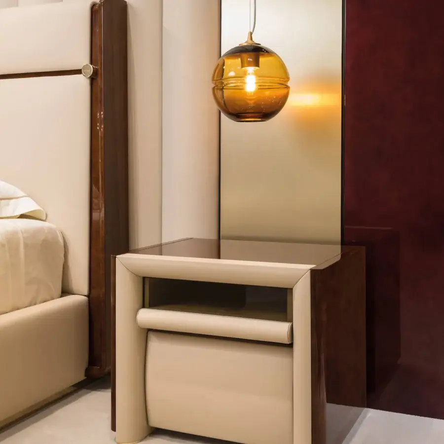 Distinguished Turri Madison suspension lamp with warm amber glass and bronze-colored delicate cable
