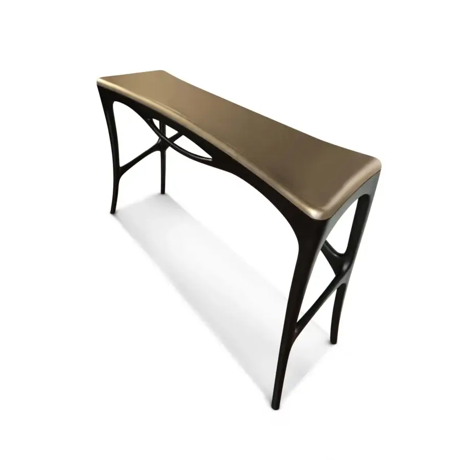 Superior BelMondo by Bellotti Ezio Febe console with golden-brown top and dark-stained curved wooden legs