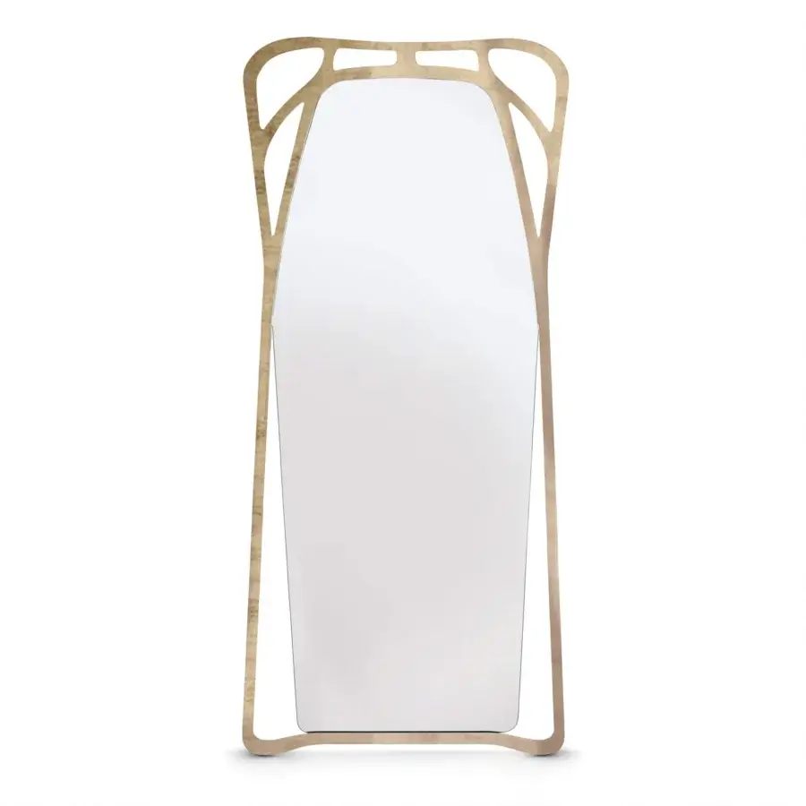 Distinguished BelMondo by Bellotti Ezio Febe mirror with curved cutouts in light golden-toned wood exhibiting a balanced form