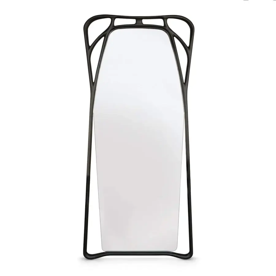 Distinguished Bellotti Ezio Febe mirror crafted in Italy with a dark matte frame and open geometric shapes embodying nature’s rhythm