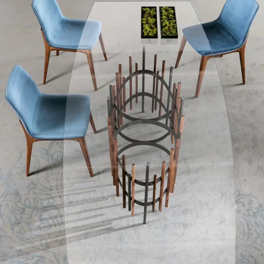 Distinguished Pacini & Cappellini Tube table with rectangular tempered glass and titanium-painted metal built with solid ash strips