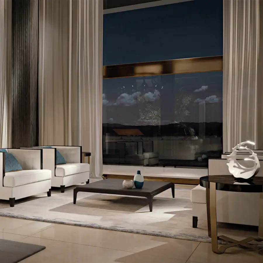 Distinguished BelMondo Pleiadi coffee table embodies minimalist sophistication with dark wood and a matte finish