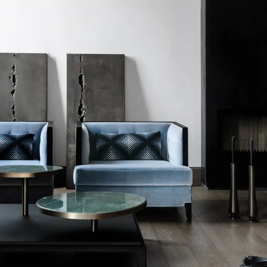 Superior BelMondo by Bellotti Ezio Pleiadi coffee table with rotating green-tinted glass surfaces and matte black wood-like tier
