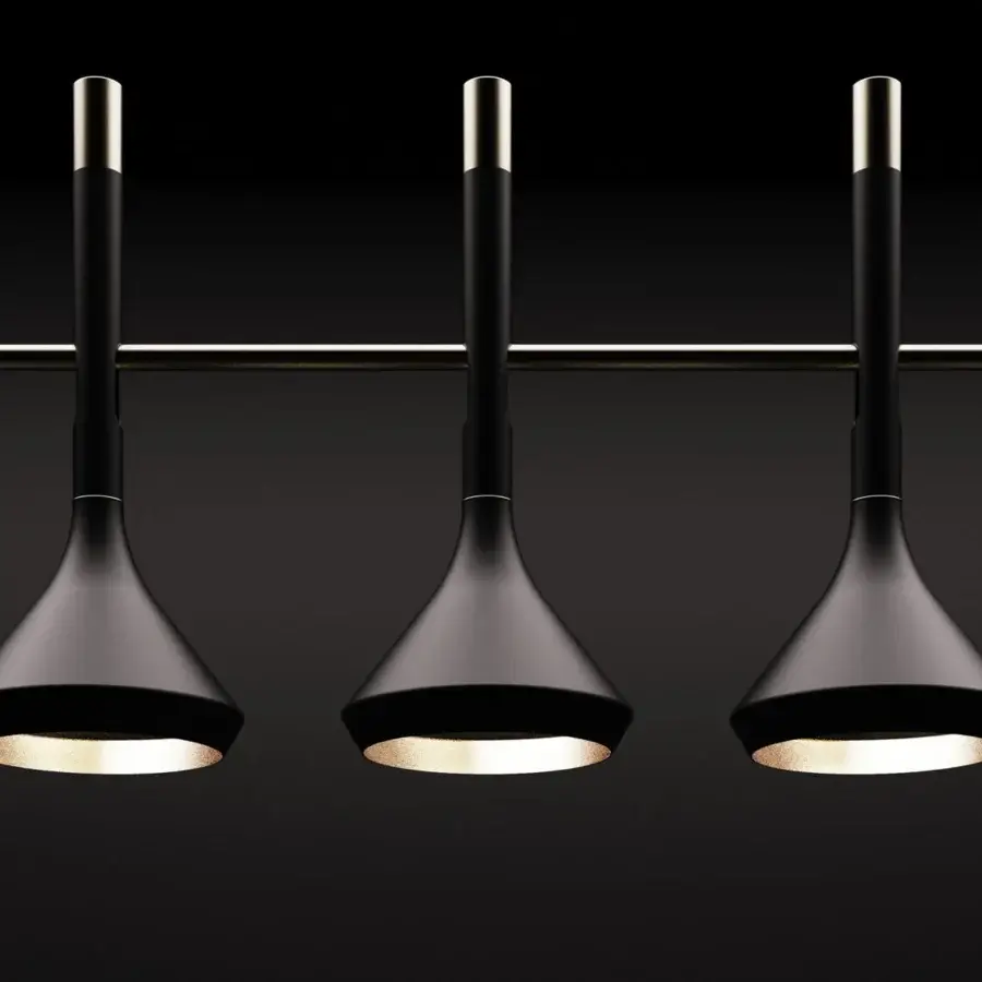 Elegant Turri Tubular Bells suspension lamp with metal conical shades and gold-colored interior in satin finish