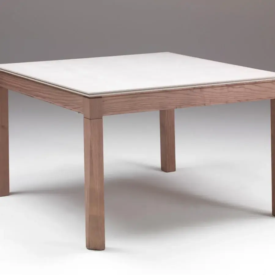 Superior Pacini & Cappellini Plurimo table with light ash veneer and satin light brown solid ash frame