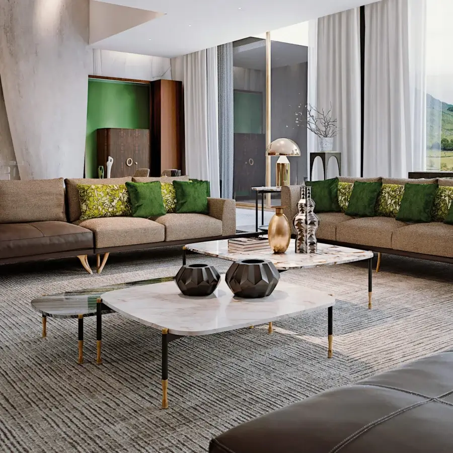 Superior BelMondo by Bellotti Ezio Patagonia coffee table with white marble-like top and two-toned slender legs