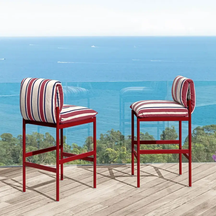 Lavish Talenti Nalu bar stool with red striped textile and semi-polished aluminum structure