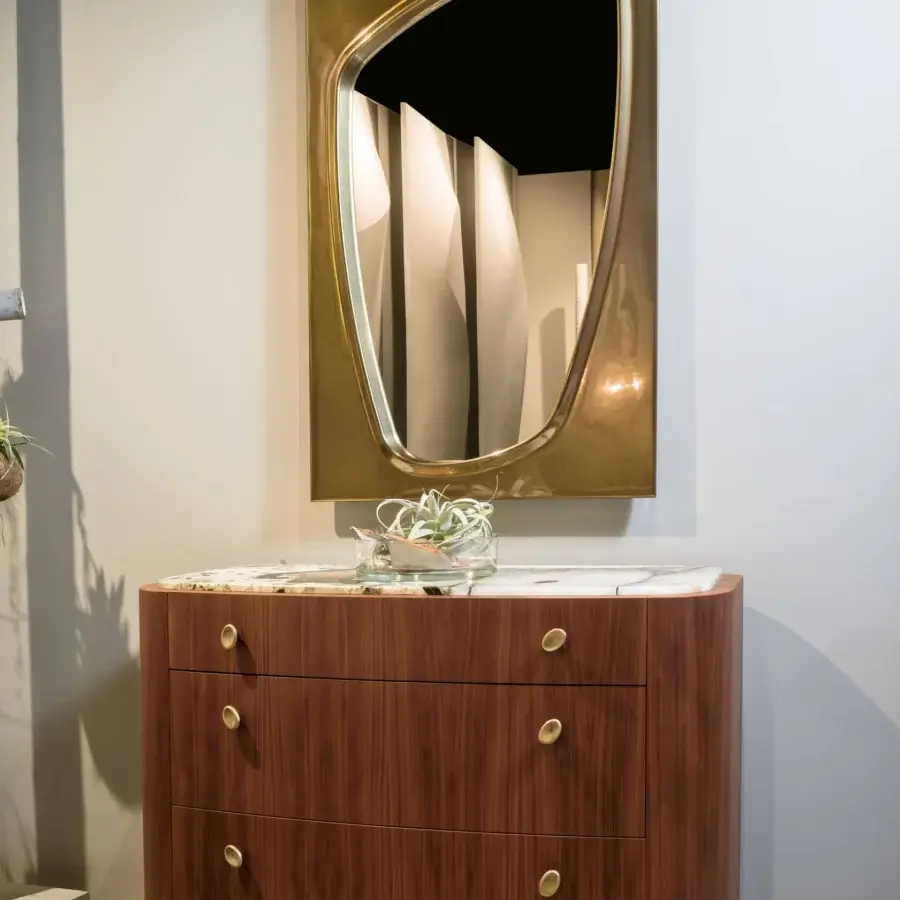 Superior BelMondo by Bellotti Ezio Lapeto dresser in wood with glossy medium brown finish and speckled top