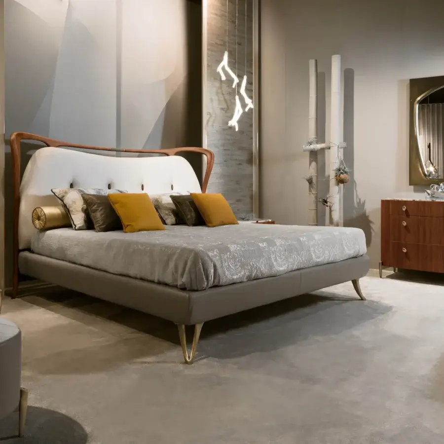 Elegant BelMondo by Bellotti Ezio Lapeto dresser with glossy medium-brown wood and metallic legs crafted for storage