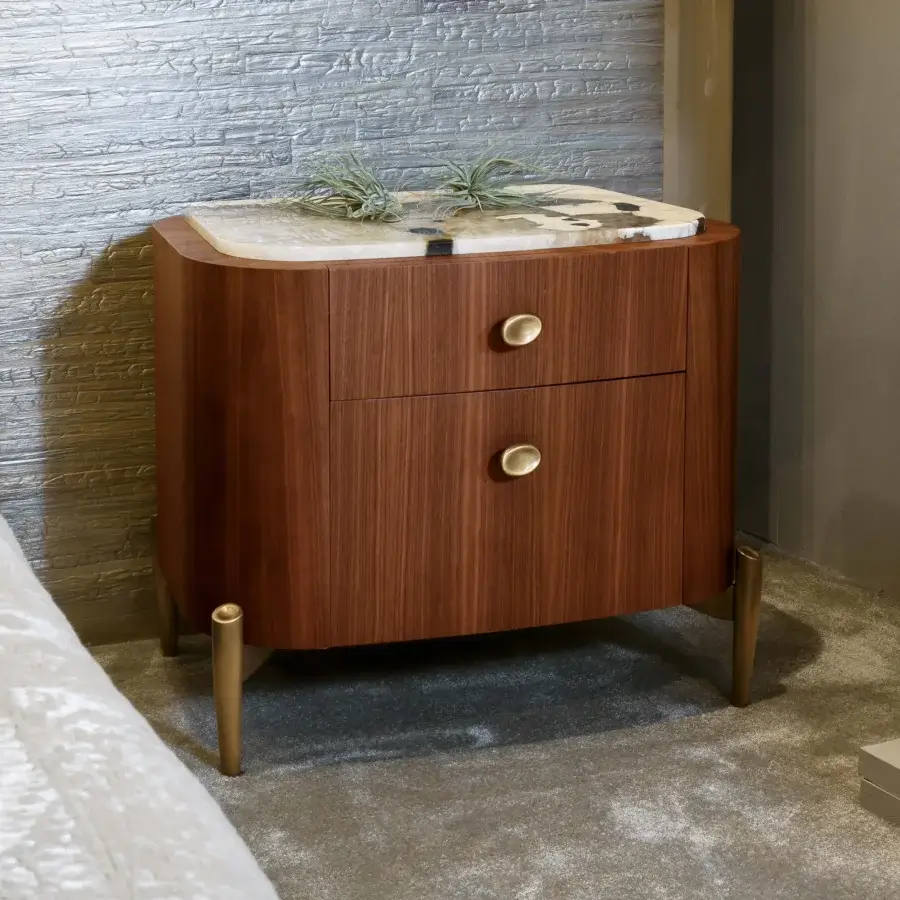 Superior BelMondo by Bellotti Ezio Lapeto nightstand with warm brown wood and marble top in satin finish