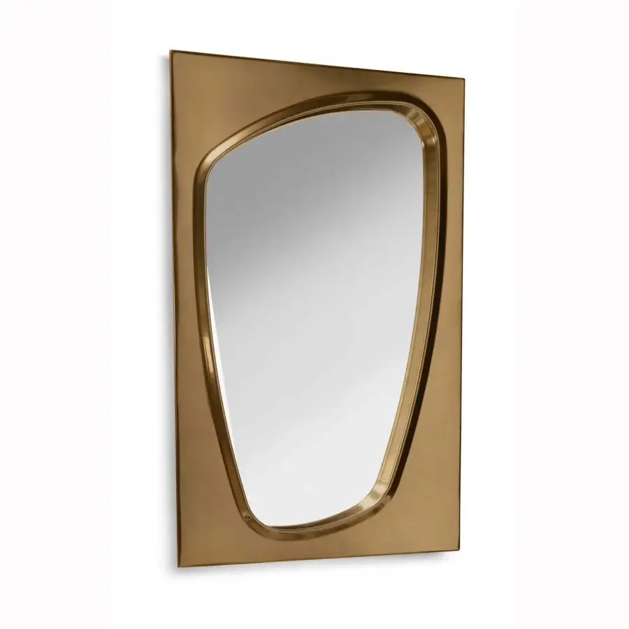 Exceptional BelMondo by Bellotti Ezio Lapeto mirror crafted in Italy with warm gold tone metal and satin finish