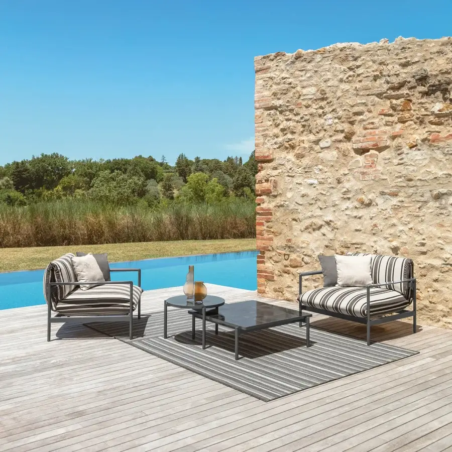 Superior Talenti Nalu coffee table with black glazed stoneware and aluminum offering a sleek low profile finish