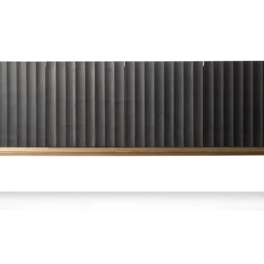 Superior BelMondo by Bellotti Ezio Auriga sideboard with dark gray matte wood and golden-brown tapered legs