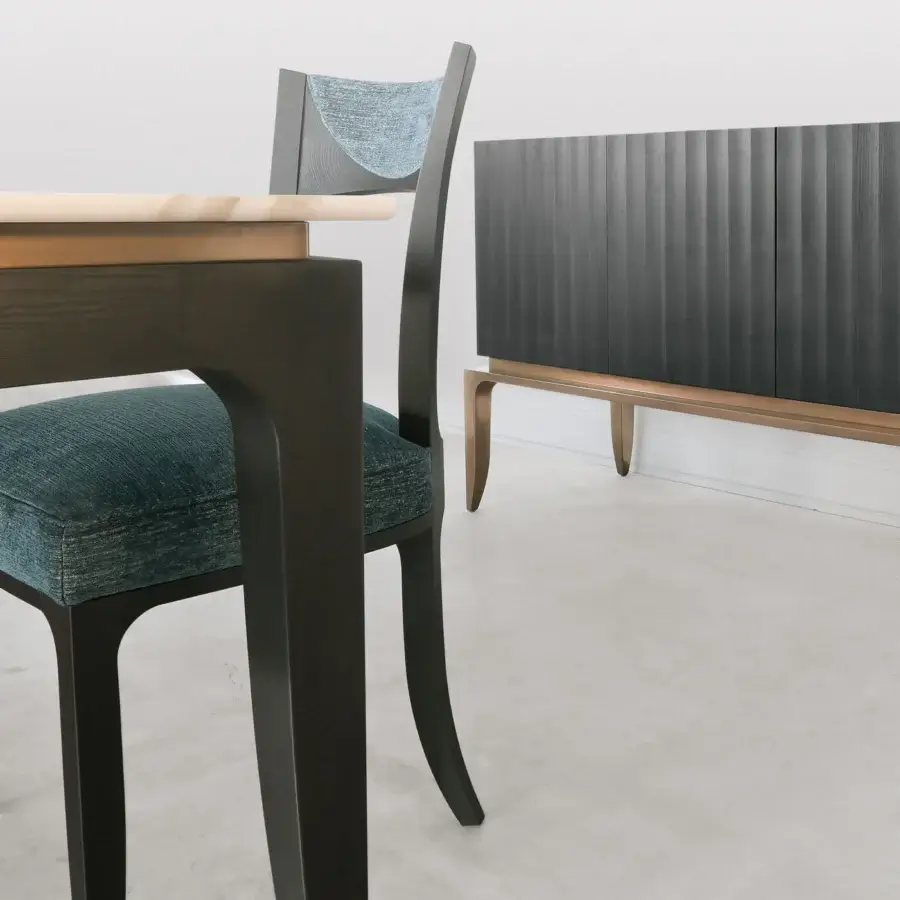 Distinguished BelMondo by Bellotti Ezio Auriga sideboard crafted in dark matte wood with lighter legs and vertically ribbed front panels