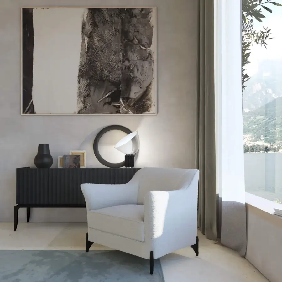 Elegant BelMondo by Bellotti Ezio Auriga sideboard in charcoal gray with smooth matte wood and slender dark legs