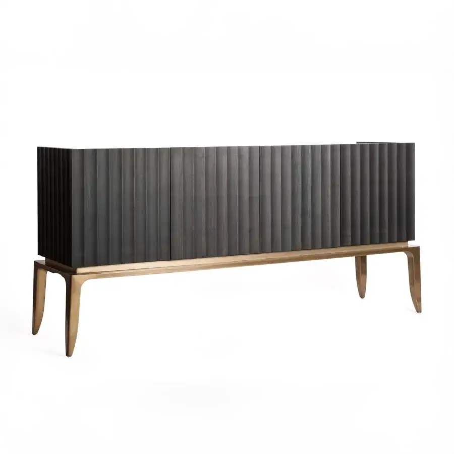 Superior BelMondo by Bellotti Ezio Auriga sideboard with dark gray matte wood and golden polished metal base