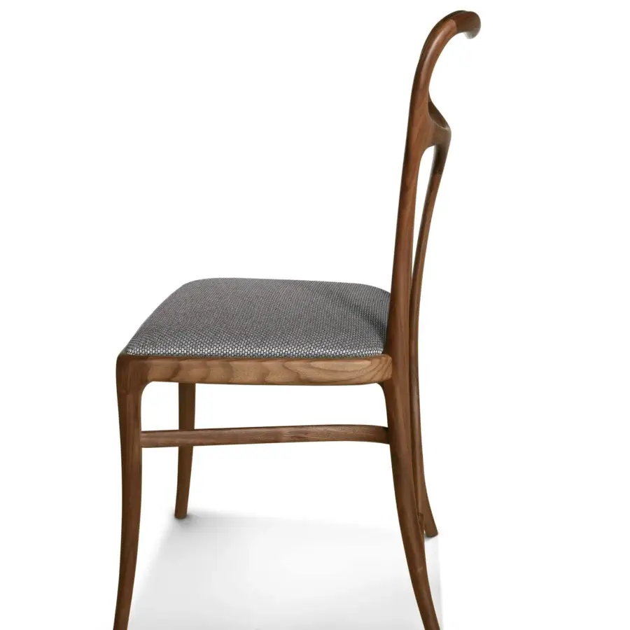 Sophisticated BelMondo by Bellotti Ezio Febe chair with dark gray upholstery and satin-finish wood crafted in Italy