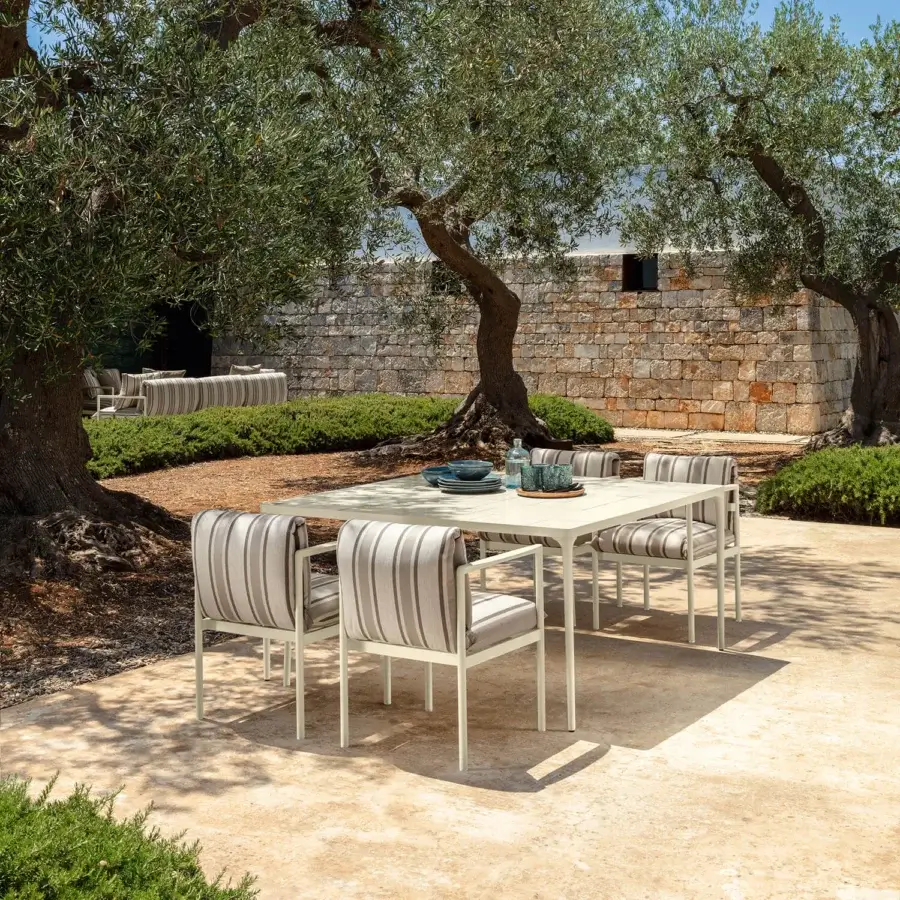 Exceptional Talenti Nalu table with neutral-toned tabletop and durable metal construction in a smooth matte finish