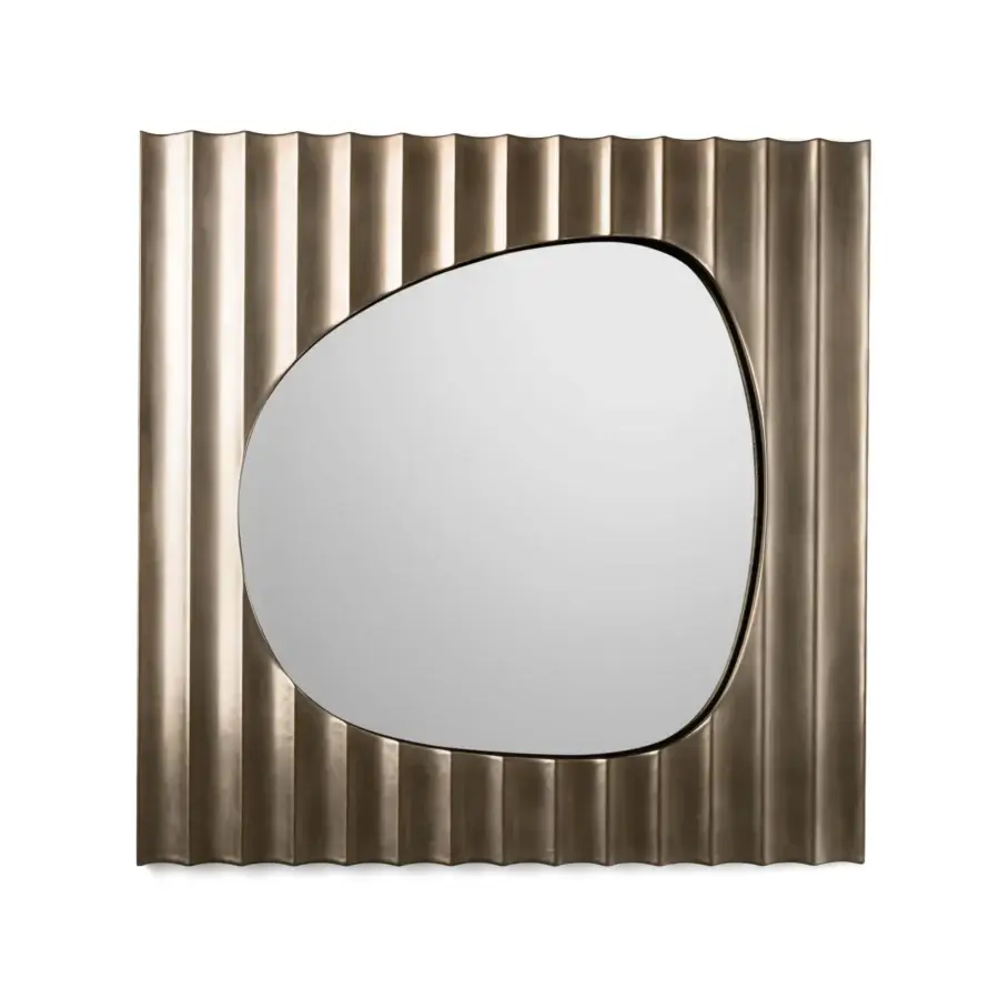 Elegant BelMondo by Bellotti Ezio Auriga mirror with organically shaped golden-bronze metal framing and subtle brushed fluting