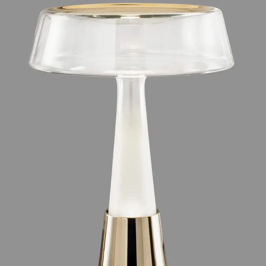 Distinguished Italamp Teco table lamp with clear glass and polished light gold metal built with geometric detailing