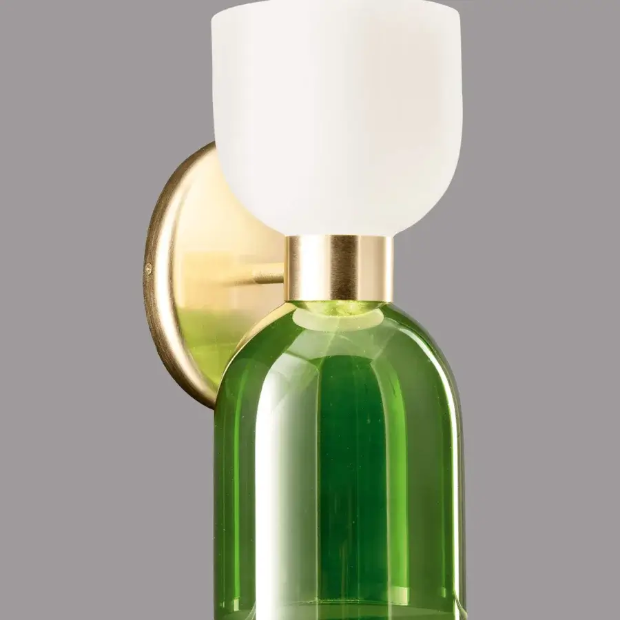 Superior Italamp Caterina wall lamp crafted with brushed gold metal and striking white green glass diffusers