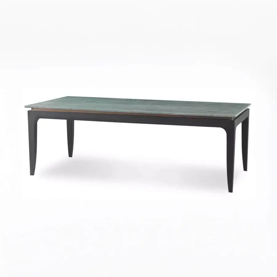 Distinguished BelMondo by Bellotti Ezio Auriga table with green and grey mottled marble tabletop in dark-toned wood and matte finish