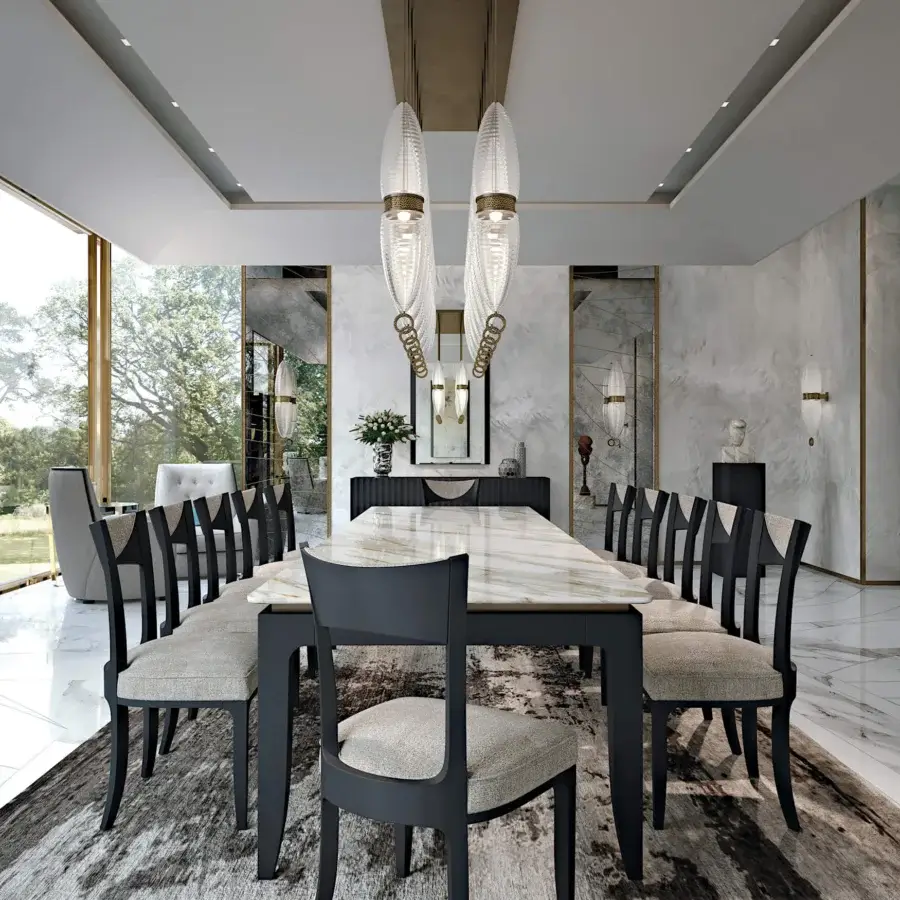 Distinguished BelMondo by Bellotti Ezio Auriga table built in glossy white marble with dark matte-finished wood base
