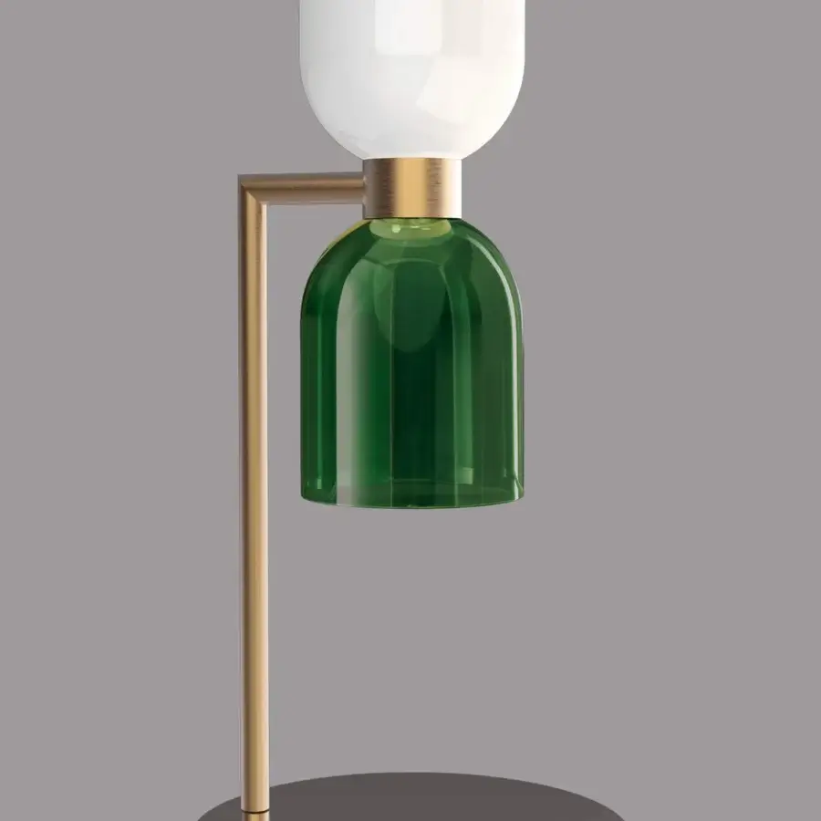 Exceptional Italamp Caterina table lamp with brushed gold metal and white green glass diffusers crafted in Italy