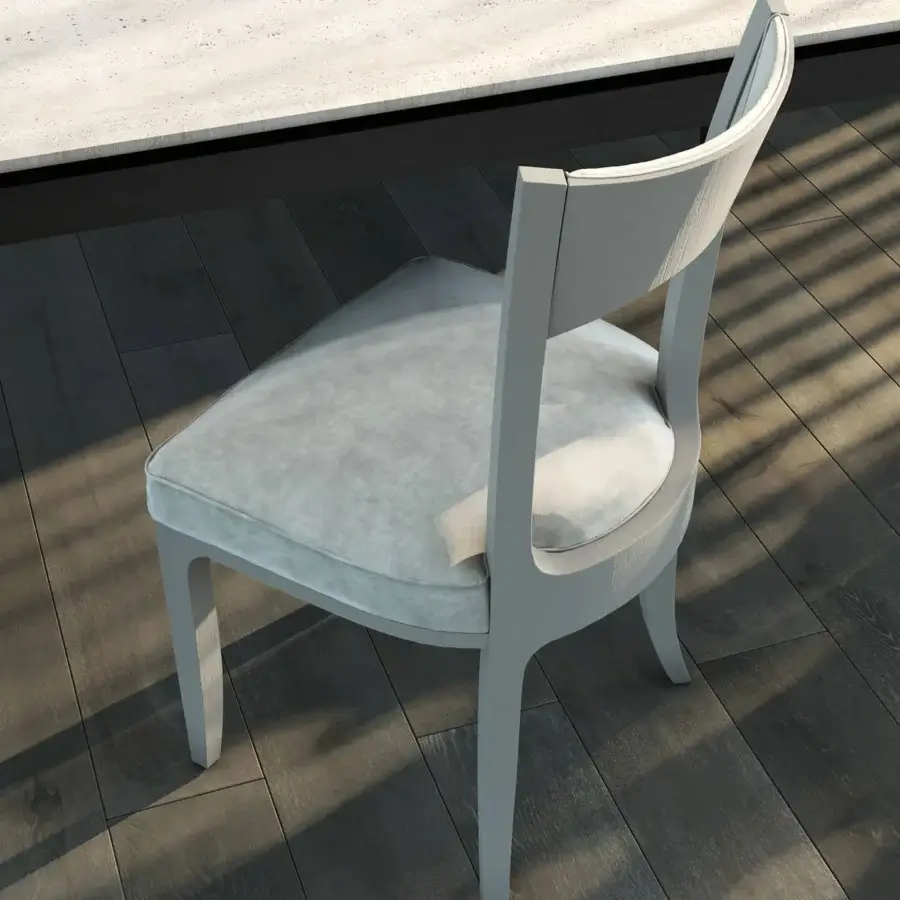 Distinguished BelMondo by Bellotti Ezio Ico chair with a gently curved silhouette in muted gray and textured wood finish