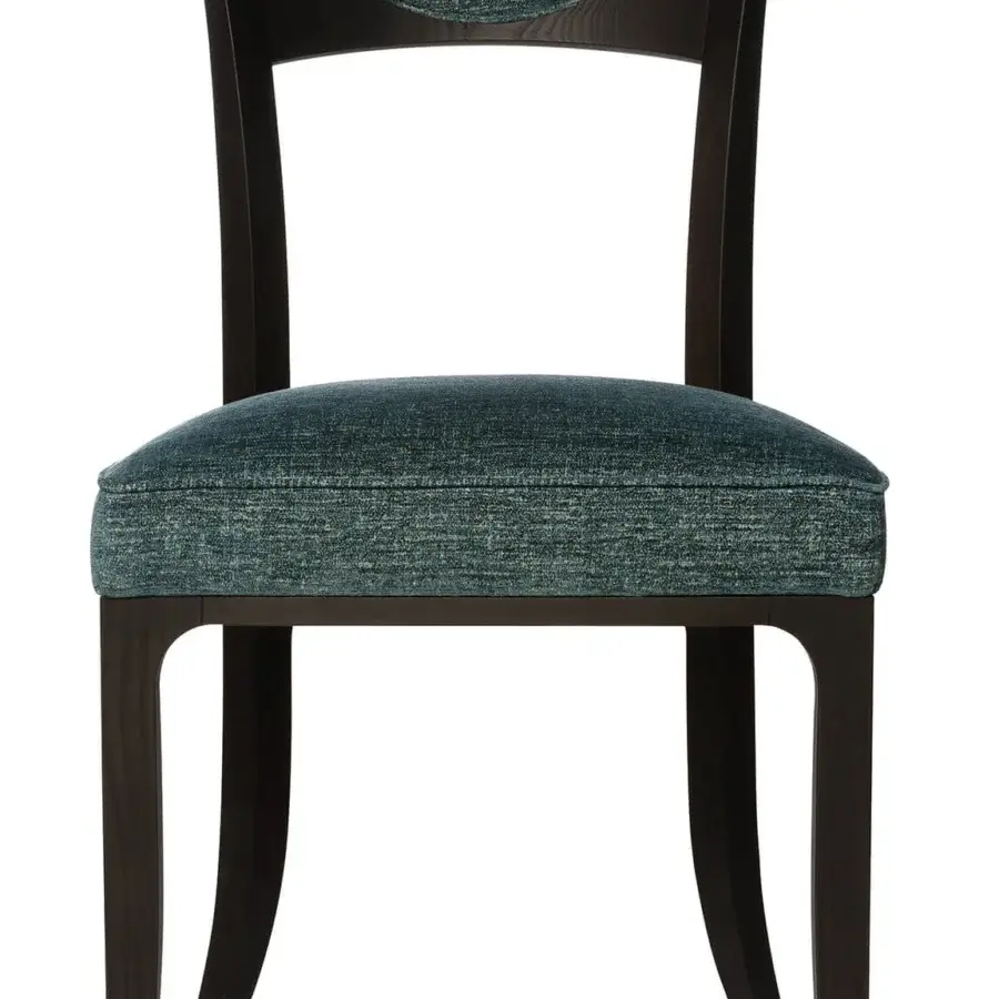 Superior BelMondo by Bellotti Ezio Ico chair with dark satin-finished wood and textured teal textile upholstery