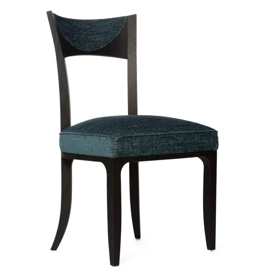 Distinguished BelMondo by Bellotti Ezio Ico chair with dark satin wood and comfortable deep teal textile upholstery
