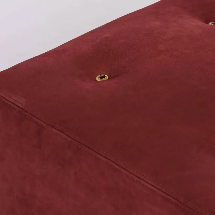 Sumptuous BelMondo by Bellotti Ezio Frine ottoman in plush burgundy velvet with symmetrical brass-colored button detailing crafted in Italy
