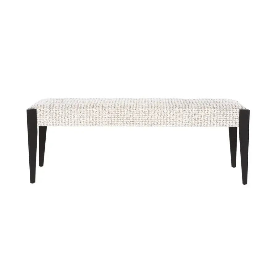 Elegant BelMondo Frine bench with light off-white woven seat and dark brown matte-finished wooden legs