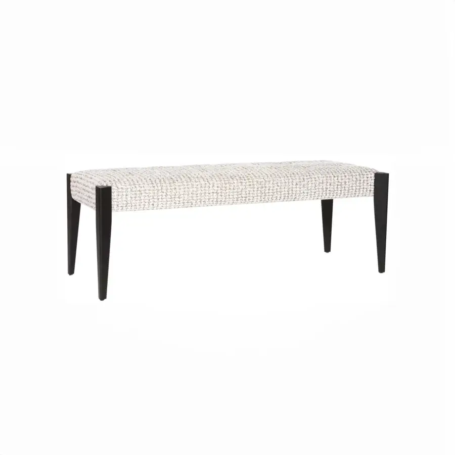 Distinguished BelMondo by Bellotti Ezio Frine bench with woven off-white textile and dark-toned wood legs in a matte finish