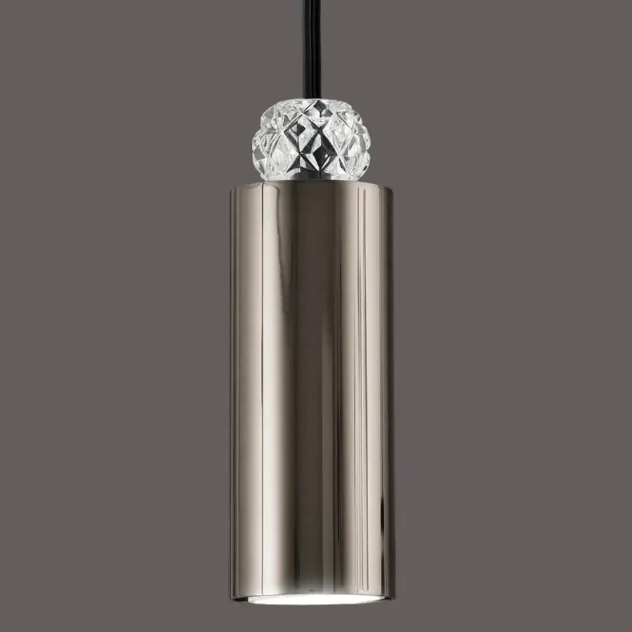 Exceptional Italamp Dotto suspension lamp with cylindrical metal in iron grey and clear crystal detail crafted in Italy